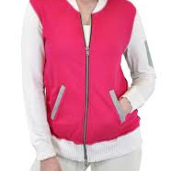 Pete Collection Pink Colorblock Full Zip Jersey Knit Bomber Jacket Size L - Picture 2 of 14